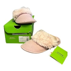 Crocs Womens Unisex Classic Luxe Slipper Mules In Light Baby Pink Rose Dust Sz 4